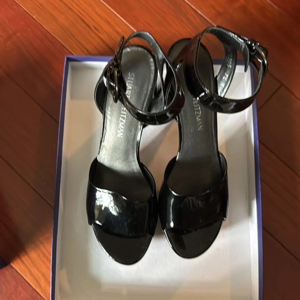 Stuart Weitzman Real Deal black patent platform healed sandal - Picture 9 of 12